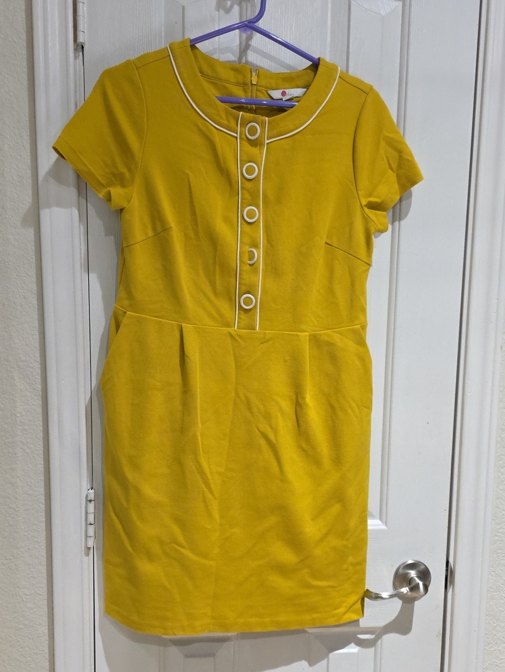 Boden Yellow Short-Sleeve Sheath Dress with Button Placket Size 8R